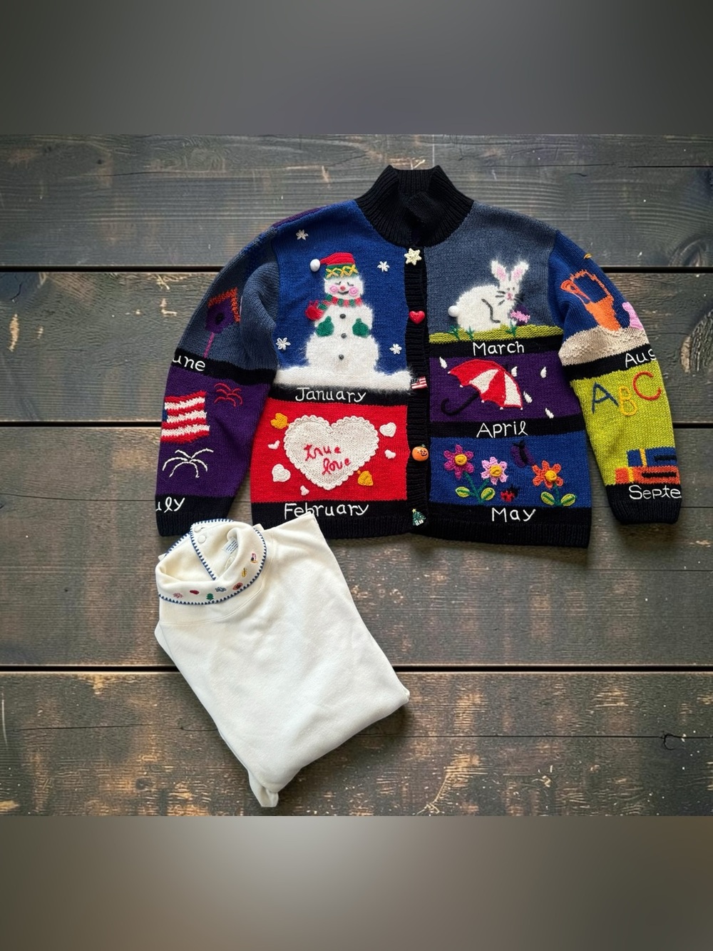 Vintage BellePointe Calendar Cardigan Sweater Turtleneck Set XL 12 holidays